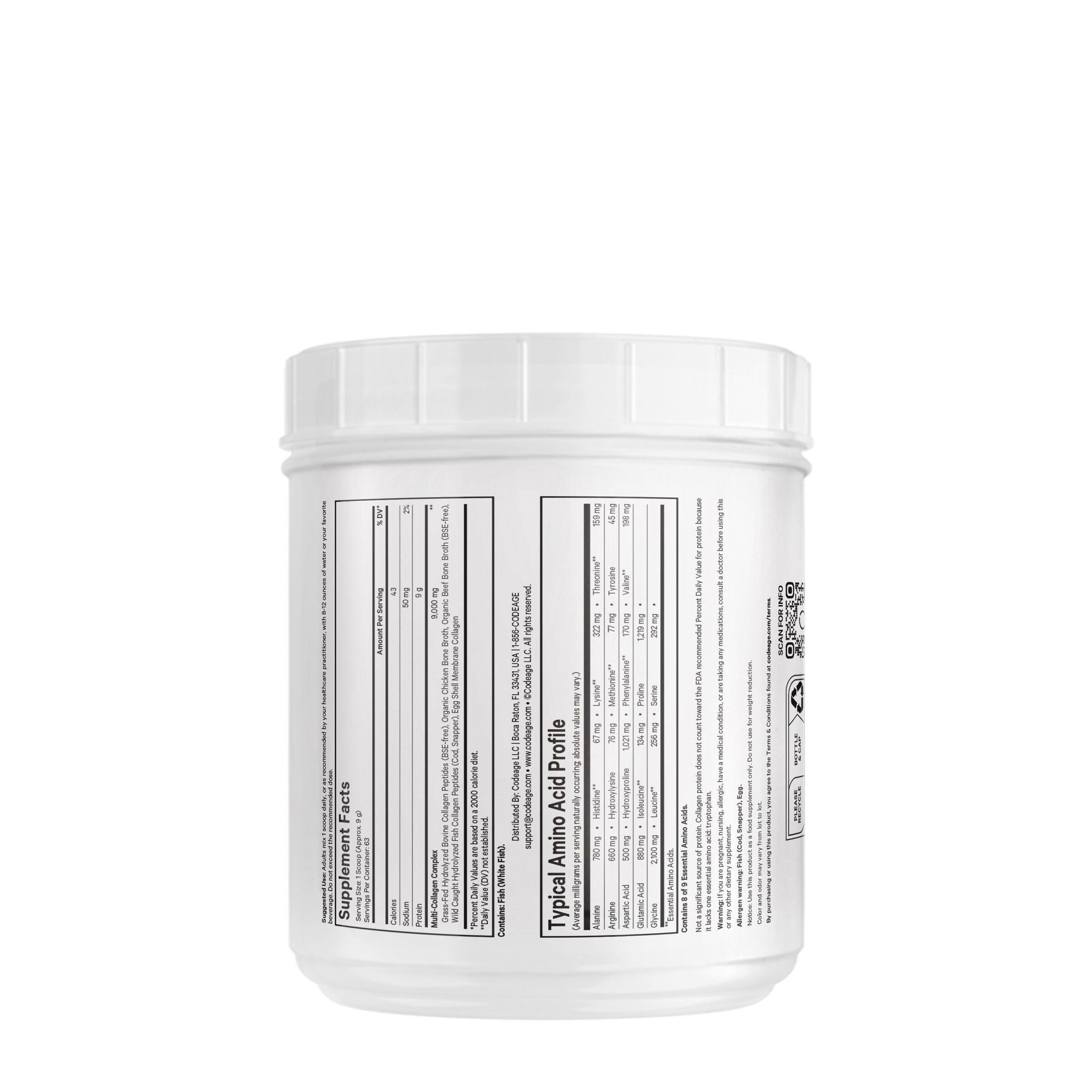 Hydrolyzed Multi Collagen Peptides Powder Type I - II - III - V and X - 20 oz. (63 Servings)